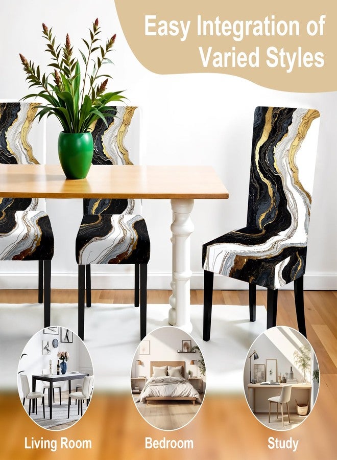 ANNA QUEEN Gold and Black Marble Chair Covers for Dining Room Kitchen Set of 6 - Elegant Stretch Washable Slipcovers for Dining Chairs, Modern Home Decor - Image 5